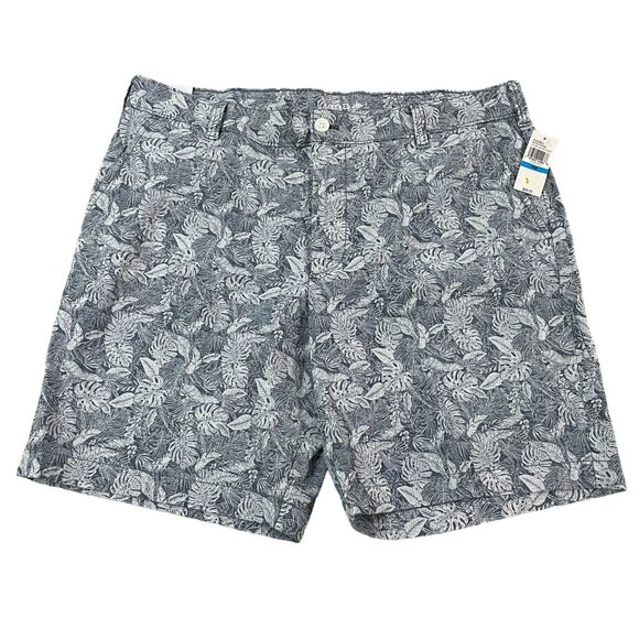 Izod Mens Chambray Classic Fit Shorts 36 Waist 8 Inseam Tropical Leaf Design - Picture 1 of 5